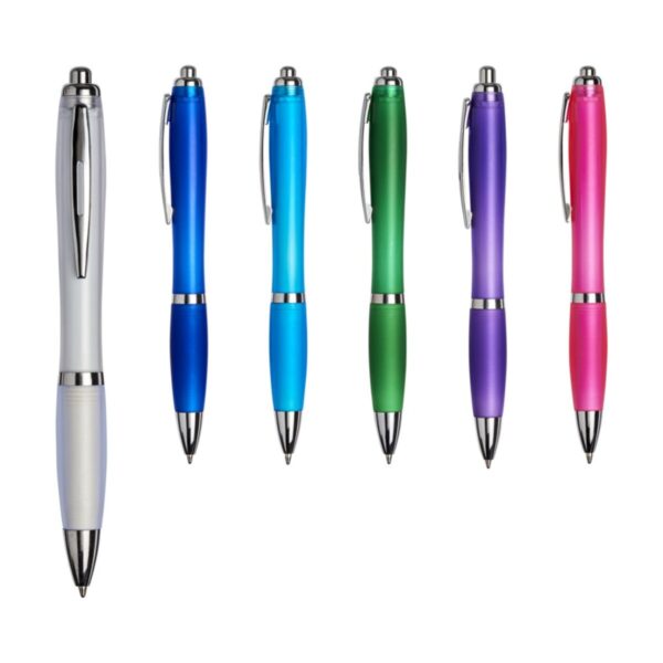 Curvy ballpoint pen with frosted barrel and grip