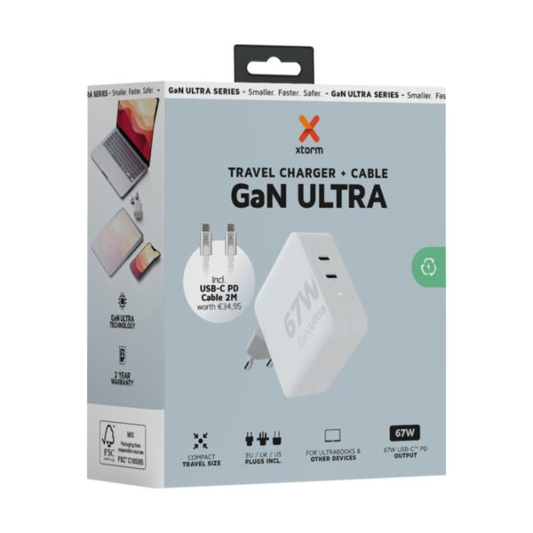 Xtorm XVC2067 GaNUltra ładowarka podróżna o mocy 67 W z kablem USB-C PD 100 W